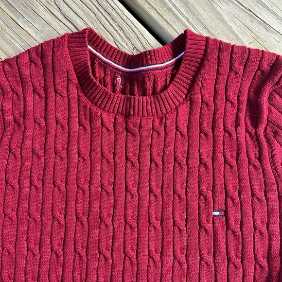 Tommy Hilfiger Women's Burgundy Short Sleeve Cable Knit Sweater Size XXS - Picture 3 of 5